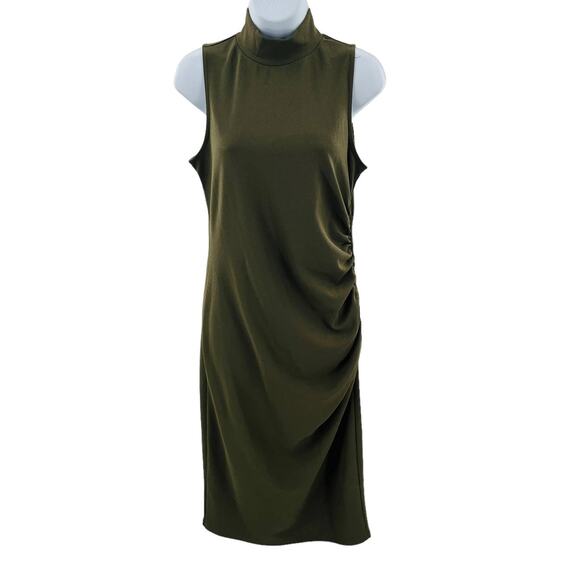 Chelsea28 Olive Crepe Knit Sleeveless Mock Neck Bodycon Dress Women Sz S - Picture 2 of 9